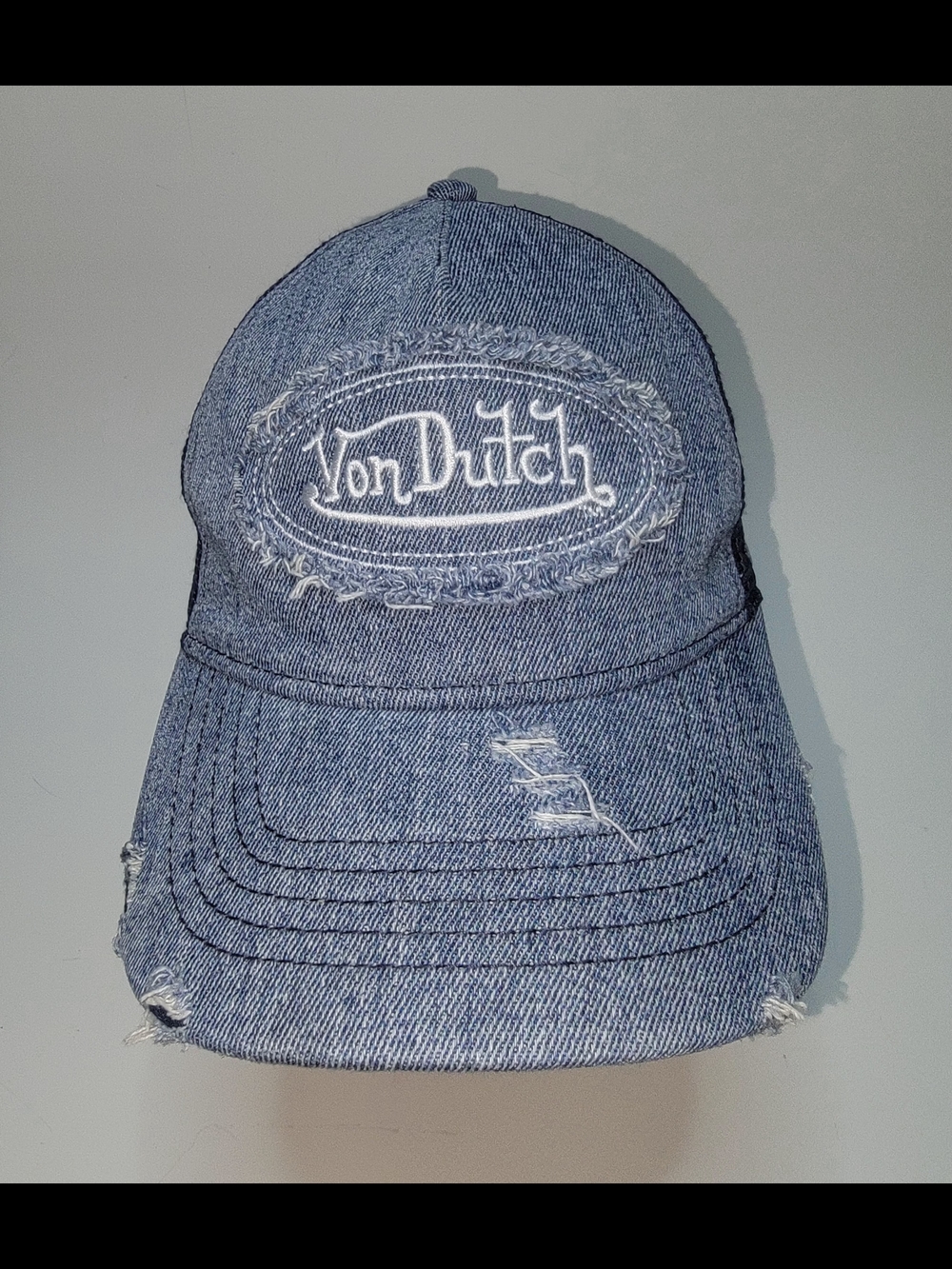 Von Dutch. denim Distressed Trucker Hat Color Blue And Navy One Size Snapback